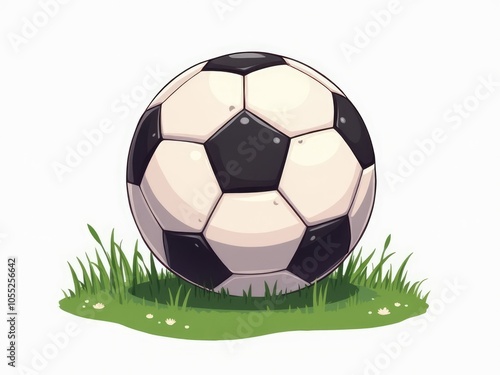 Cartoon Soccer Ball on Grass with White Background