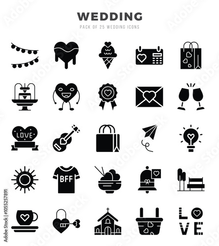 Wedding Icons Pack Glyph Style. Vector illustration.