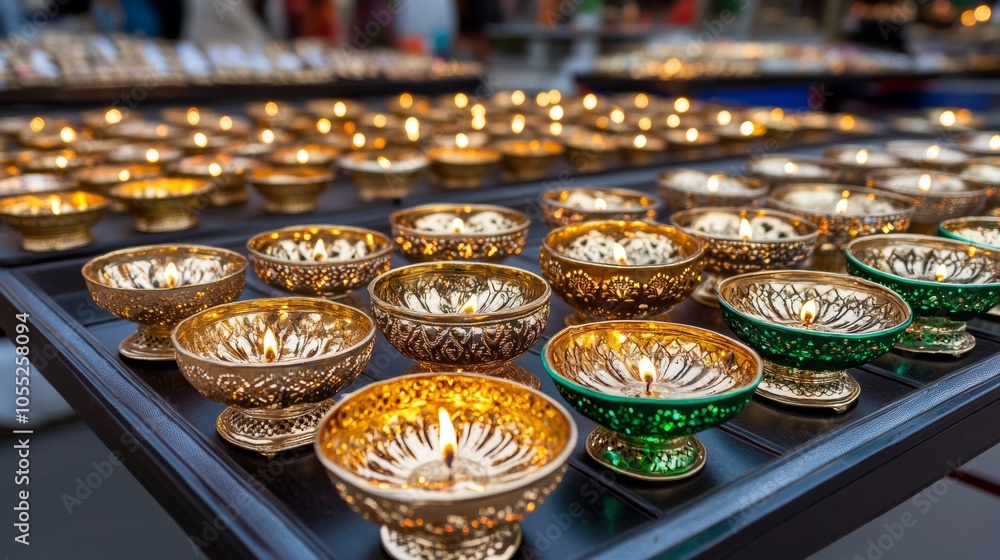 Golden Candles in Bowls Lit Candles Decorative Candle Holders Traditional Candles Religious Ceremony Golden Candles in Bowls Lit Candles Decorative Candle Holders Traditional Candles Religious Ceremony
