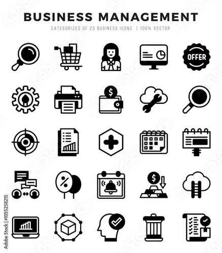 Set of Business Management icons in Lineal Filled style. Lineal Filled Icons symbol collection.