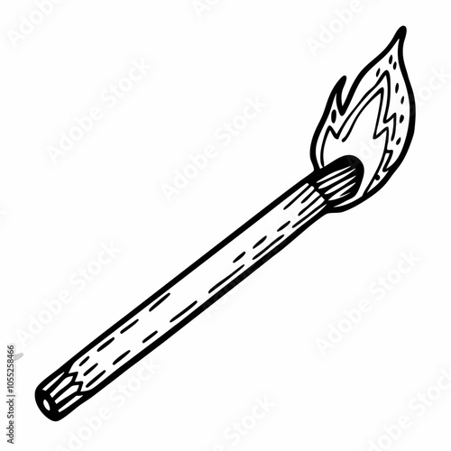 Hand Drawn Burning Matchstick Vector Illustration for Creative Projects