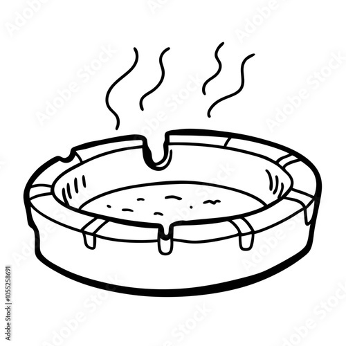 Empty Ashtray Illustration with Cigarette Smoke Vector Drawing for Smoking Concepts