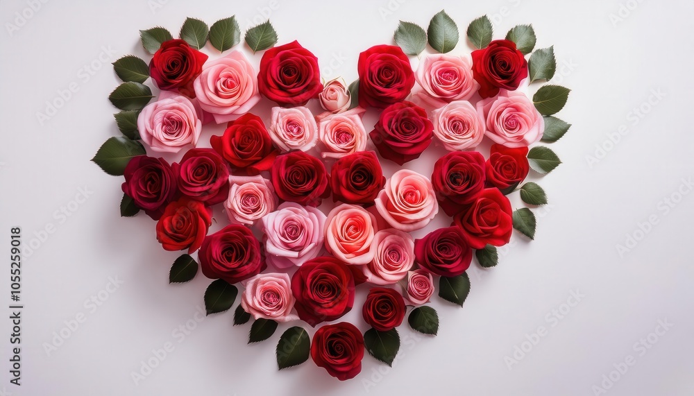 Elegant Heart Shaped Rose Arrangement with Soft Pink and Deep Red Roses Surrounded by Green Leaves, Perfect for Valentine's Day, Weddings, Anniversaries, and Romantic Decor Celebrations Elegant Heart Shaped Rose Arrangement with Soft Pink and Deep Red Roses Surrounded by Green Leaves, Perfect for Valentine's Day, Weddings, Anniversaries, and Romantic Decor Celebrations