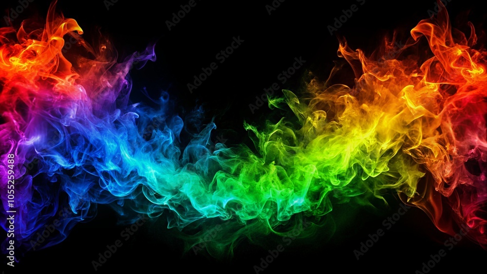 Fire in rainbow colors on a black background. Fire in rainbow colors on a black background.