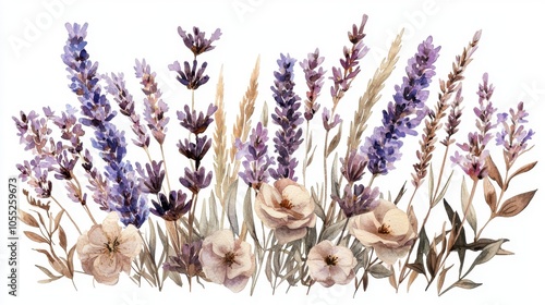 Beautiful floral arrangement featuring lavender and delicate blooms in soft pastel colors, perfect for decor and design projects.