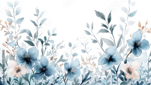 Beautiful watercolor floral pattern with delicate blue flowers and soft green leaves, perfect for backgrounds and design projects.