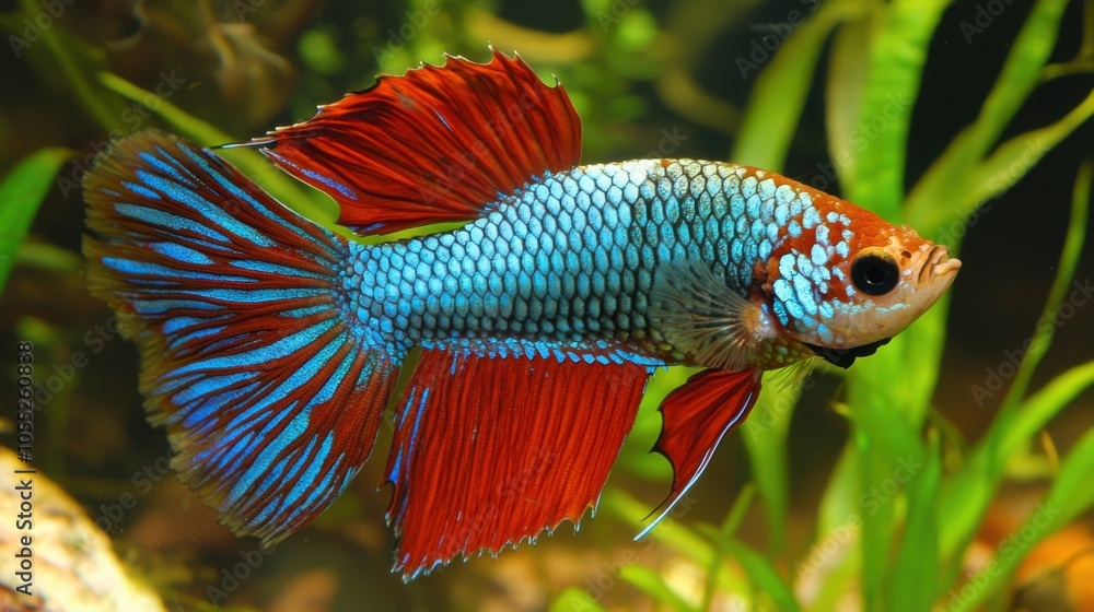 Vibrant Betta Splendens on Solid Color Background Vibrant Betta Splendens on Solid Color Background