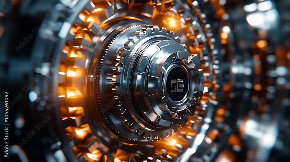 Close-up of rotating metallic gears illustrating teamwork and success in the field of technology Close-up of rotating metallic gears illustrating teamwork and success in the field of technology