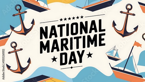 National Maritime Day Illustration with Boats and Anchors