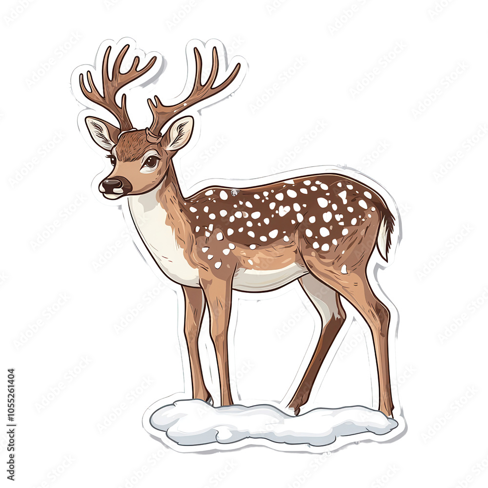 Obraz premium Whimsical Deer with Antlers on Snowy Ground isolated, transparent background, white background, no background