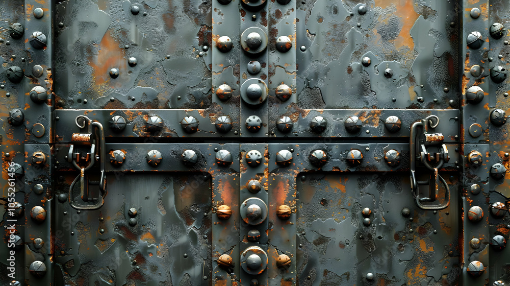 Rusty Metal Panel with Bolts and a Latch - 3D Illustration Rusty Metal Panel with Bolts and a Latch - 3D Illustration