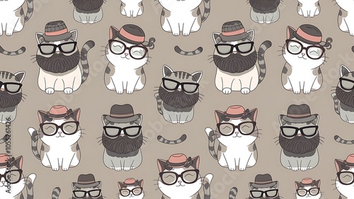 Seamless pattern with hipster cute cats for children