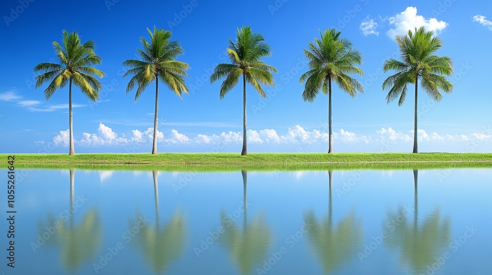 Serene Palm Trees Reflecting in a Tropical Lagoon Serene Palm Trees Reflecting in a Tropical Lagoon