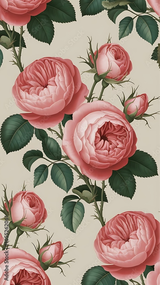 Elegant seamless pattern with beautiful pink roses for your design Elegant seamless pattern with beautiful pink roses for your design