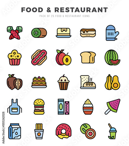 Food and Restaurant Icon Pack 25 Vector Symbols for Web Design.