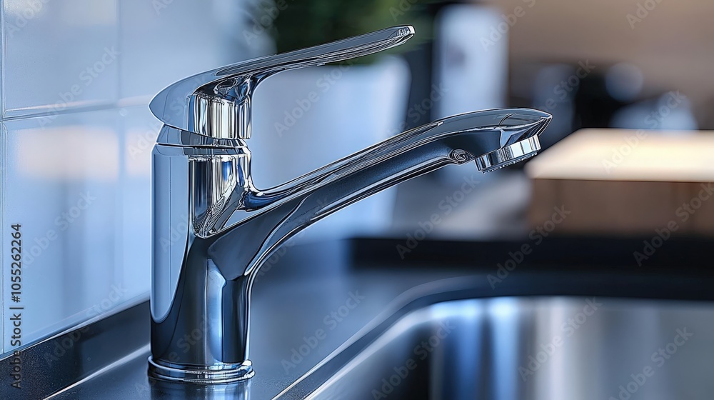 Modern kitchen faucet with sleek design in a contemporary home setting Modern kitchen faucet with sleek design in a contemporary home setting