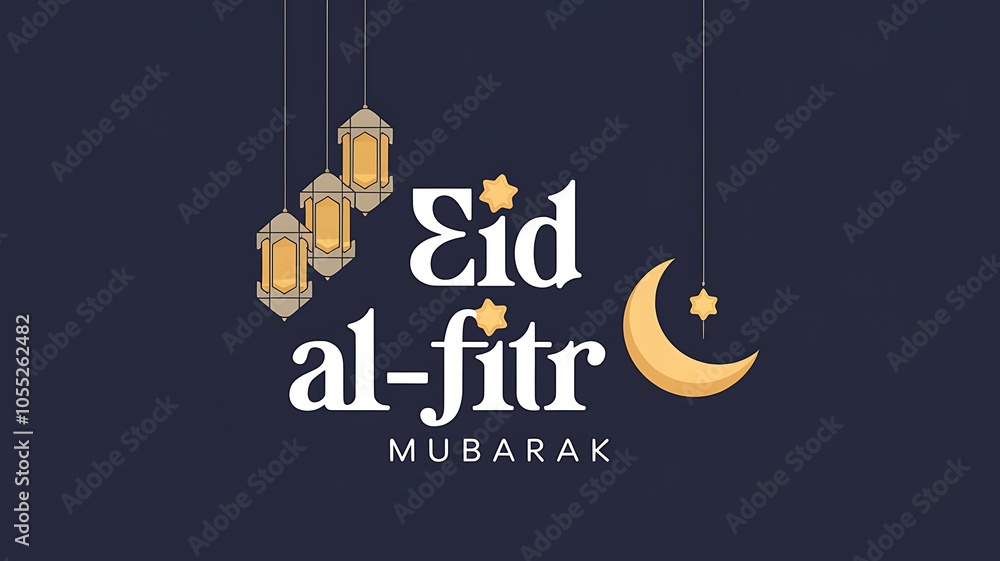 Eid al-Fitr Mubarak Greeting with Lanterns, Crescent Moon, and Stars Eid al-Fitr Mubarak Greeting with Lanterns, Crescent Moon, and Stars