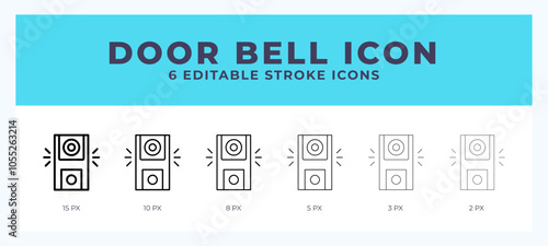 Door bell line icon illustrations with editable strokes.
