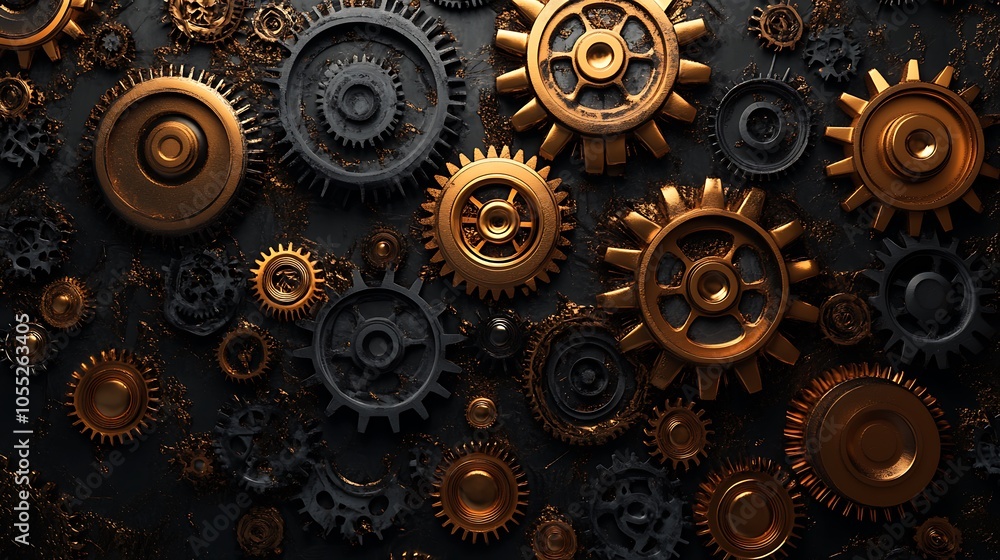 3D metallic gears interlocking in rotation symbolizing success teamwork concept in technology and efficiency 3D metallic gears interlocking in rotation symbolizing success teamwork concept in technology and efficiency