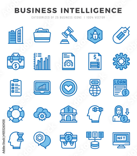 Business Intelligence Icons Pack Two Color Style. Vector illustration.