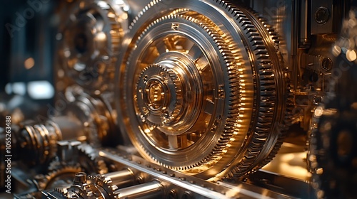 Wallpaper Mural Polished metal gears in synchronized rotation teamwork and technology success concept Torontodigital.ca