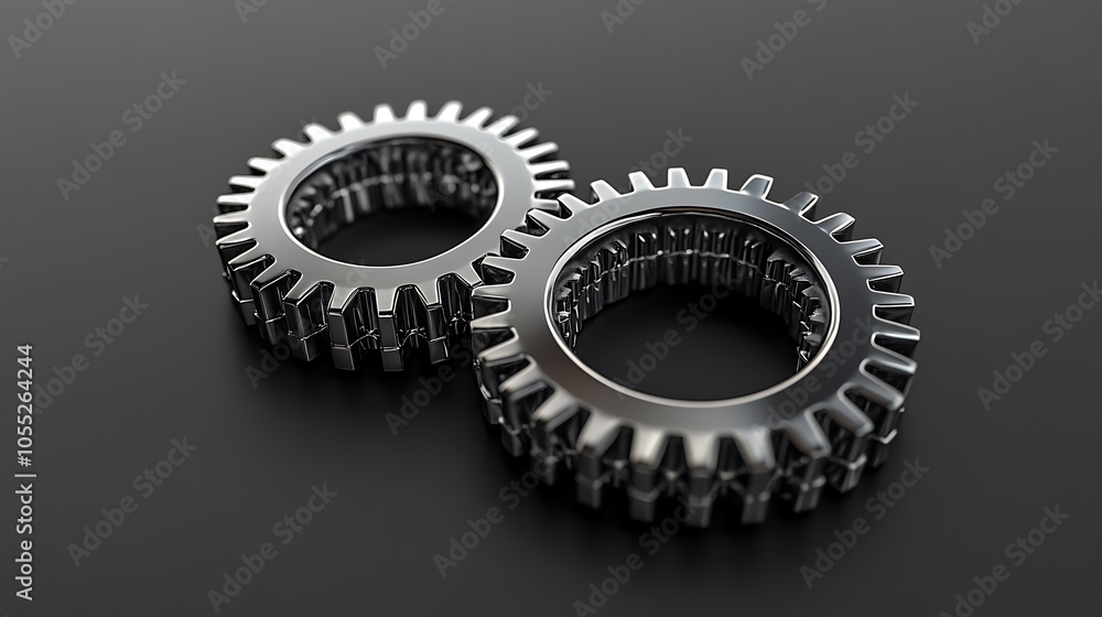 Interlocking metallic gears rotating together teamwork concept for success and technological precision Interlocking metallic gears rotating together teamwork concept for success and technological precision