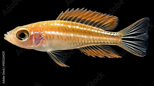 Golden Dwarf Cichlid Fish Isolated on Black Background, Aquarium Fish, Tropical Fish, Freshwater Fish, Aquatic Life, Yellow