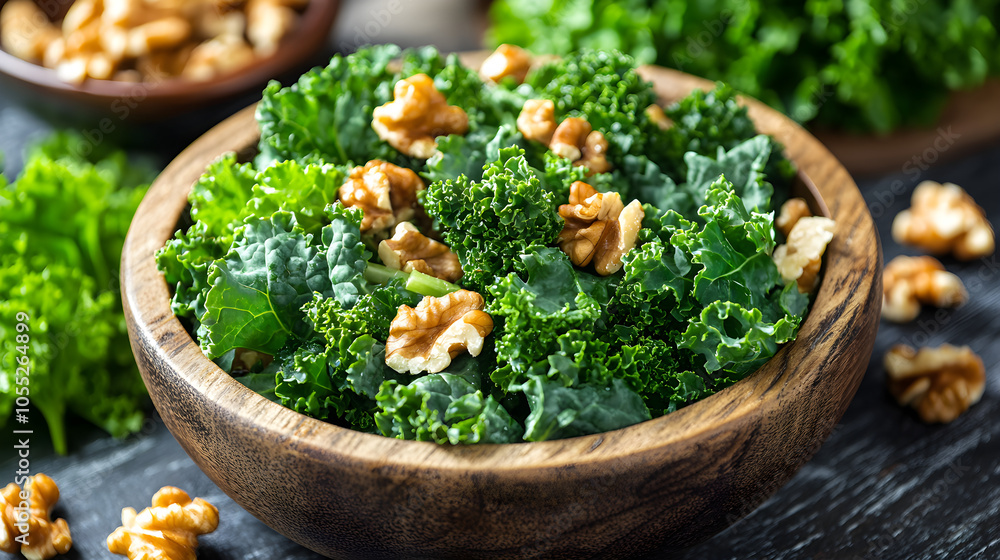 Leafy green salad with kale, spinach, and walnuts Leafy green salad with kale, spinach, and walnuts