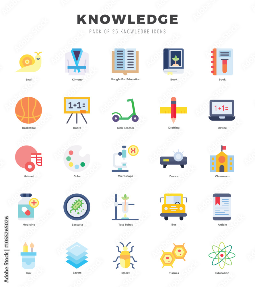 Knowledge Flat icons collection. 25 icon set. Vector illustration. Knowledge Flat icons collection. 25 icon set. Vector illustration.