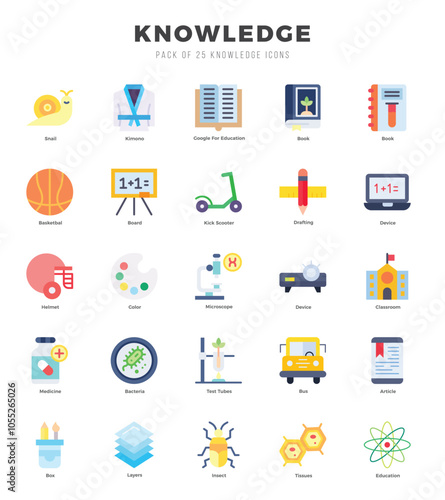 Knowledge Flat icons collection. 25 icon set. Vector illustration.