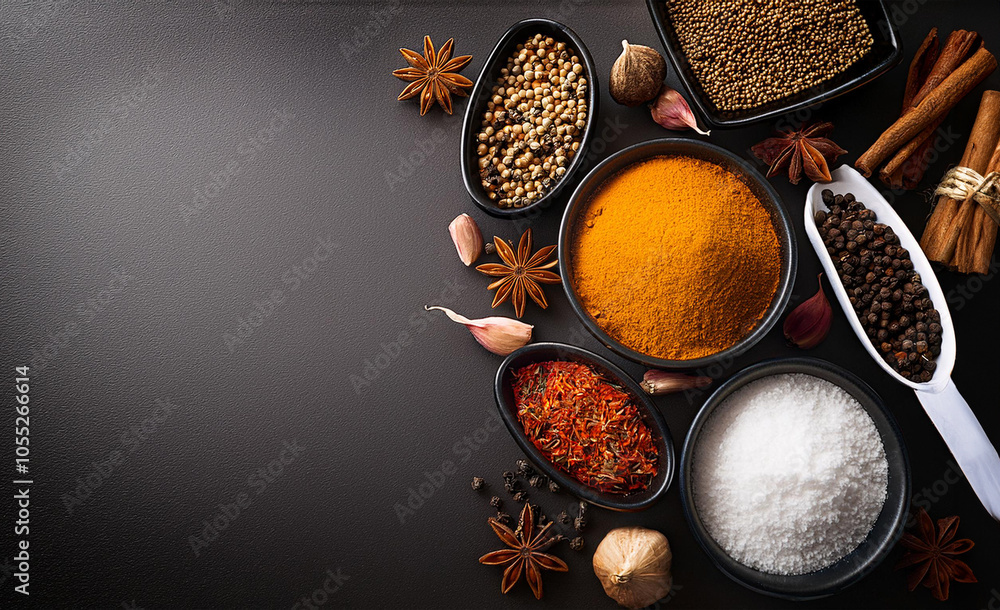 spices on a black-gray background Open the other blank space to enter text. spices on a black-gray background Open the other blank space to enter text.