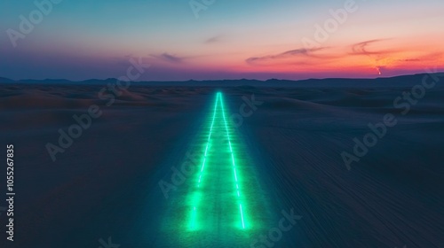 green neon lit fashion catwalk runway in the middle of the empty quarter desert 