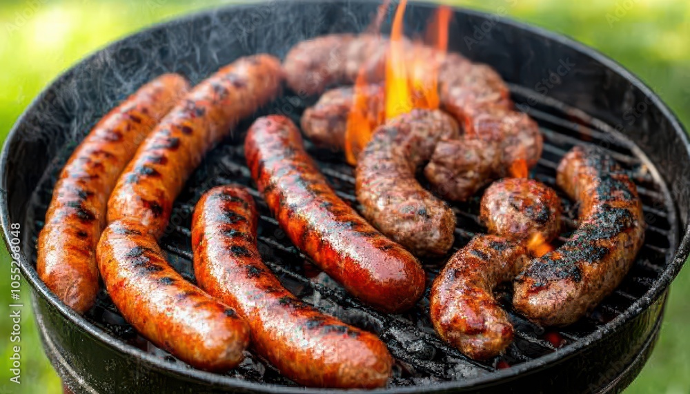 Fototapeta premium Grilled Sausages on a Barbecue.
