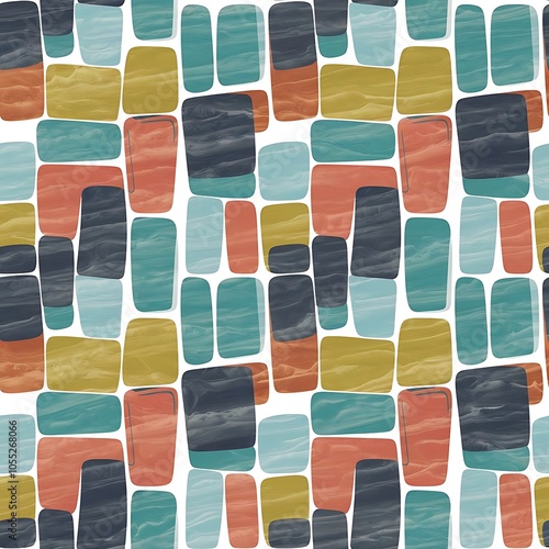 Seamless white pattern with colorful translucent uneven rectangles