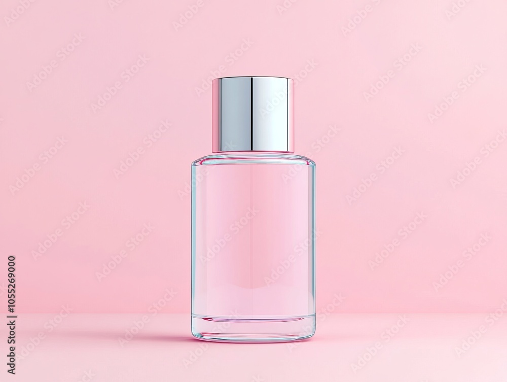 A minimalist perfume bottle stands on a soft pink background, showcasing elegance and simplicity. A minimalist perfume bottle stands on a soft pink background, showcasing elegance and simplicity.