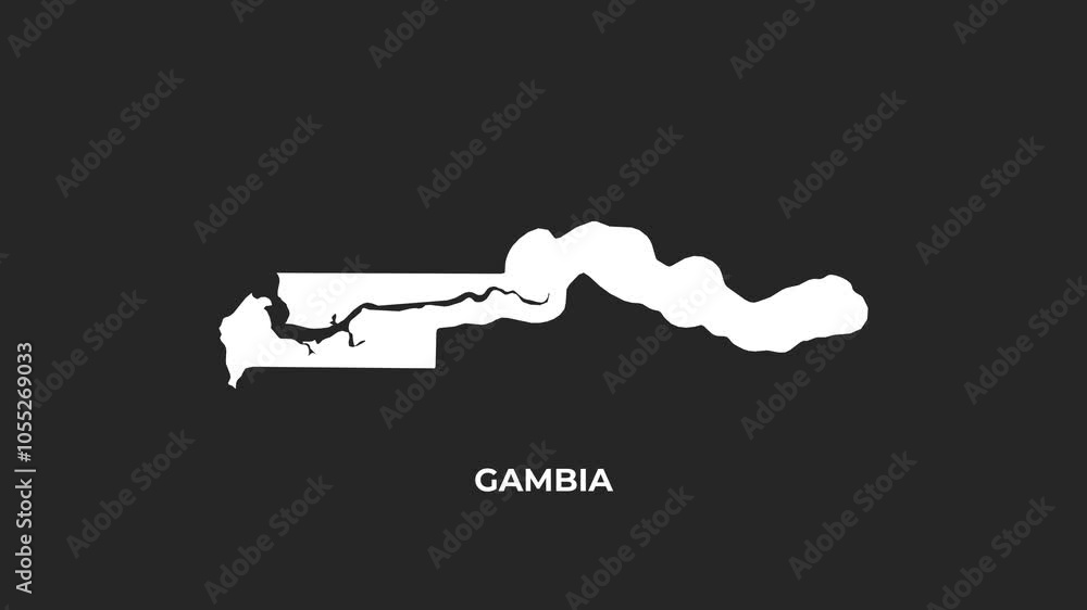 White GAMBIA Map with Zoom Up Animation Isolated on dark Background White GAMBIA Map with Zoom Up Animation Isolated on dark Background