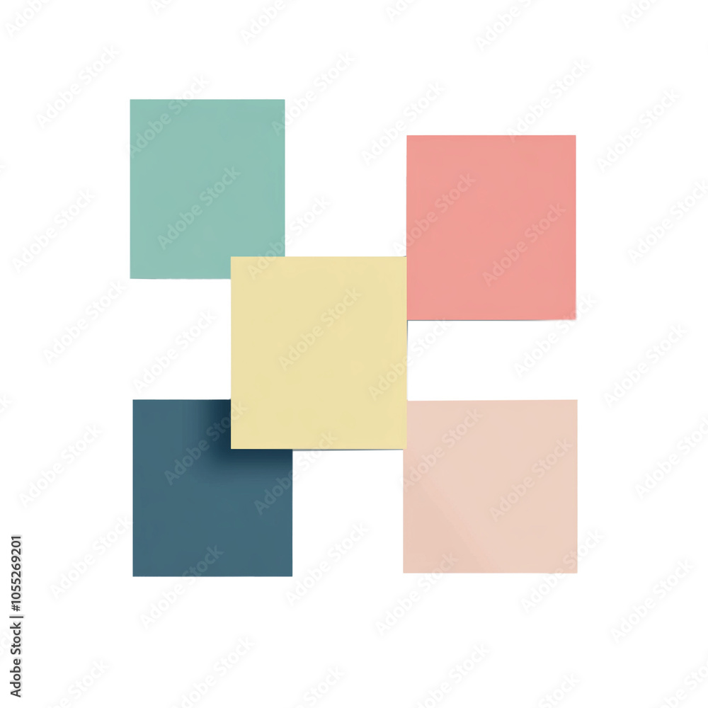 A simple color palette: pastel pink, light blue, and yellow, with a minimalistic design of five squares in different sizes on a transparent background, using pastel colors A simple color palette: pastel pink, light blue, and yellow, with a minimalistic design of five squares in different sizes on a transparent background, using pastel colors