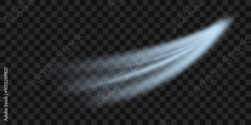 Cold flow from the air conditioner. Snowy frosty whirlwind. Realistic 3d vector isolated on transparent background.