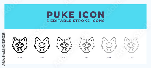 Puke cat icon with editable stroke. Outline icon vector illustration.