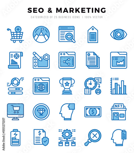 Set of simple Two Color SEO & Marketing Icons. Two Color art icons pack.
