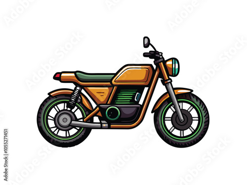 Create a realistic vector illustration of a minimalist, eco-friendly motorcycle. Focus on clean lines and a simple design, emphasizing sustainability.