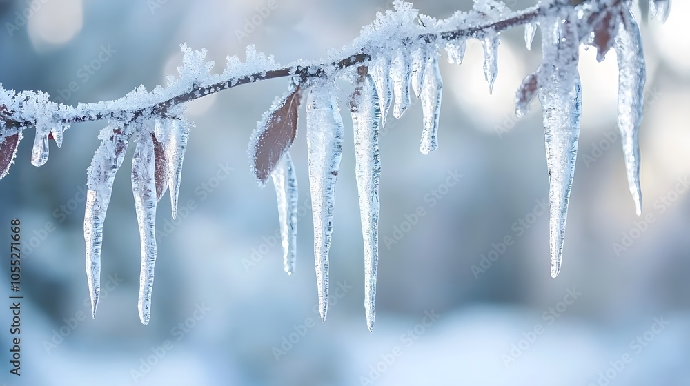 close up view of tree branches coated in a thick layer of ice, Generative AI close up view of tree branches coated in a thick layer of ice, Generative AI