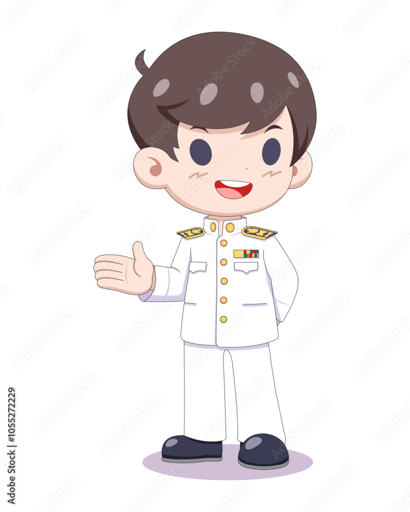 Cute style white uniform Thai government officer cartoon illustration Cute style white uniform Thai government officer cartoon illustration