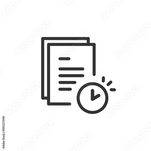 書類と時計の提出期限・締め切りのベクターアイコン(線画・白黒)