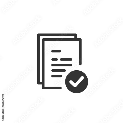 書類とチェックマーク・完了のベクターアイコン(線画・白黒)