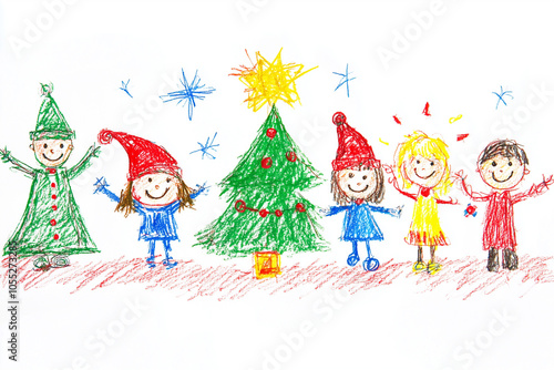 Cute Christmas children's drawing on a white background