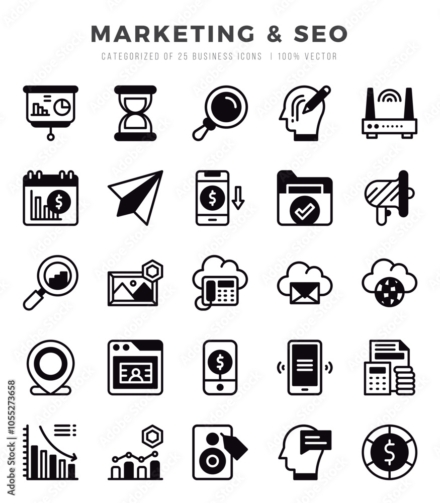 Marketing & SEO Icon Pack 25 Vector Symbols for Web Design. Marketing & SEO Icon Pack 25 Vector Symbols for Web Design.