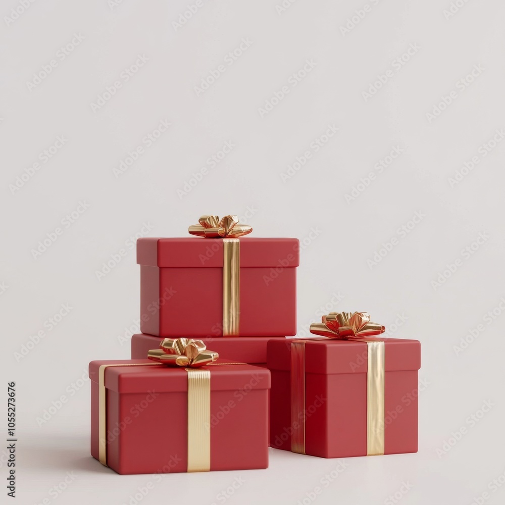 Obraz premium 3D rendering of red gift boxes with golden ribbon, isolated on a white background