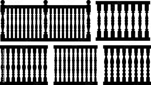 Seamless illustration of different railings isolated on white