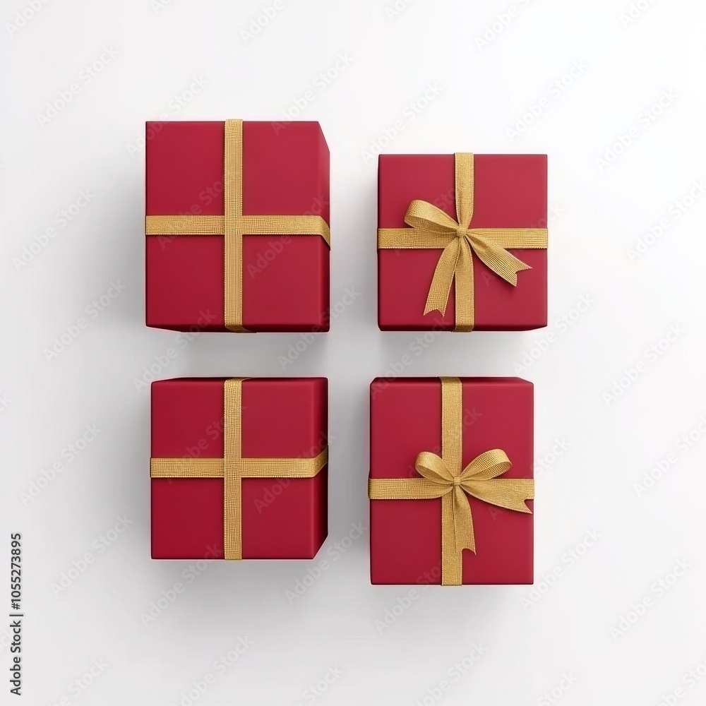 3D rendering of red gift boxes with golden ribbon, isolated on a white background 3D rendering of red gift boxes with golden ribbon, isolated on a white background